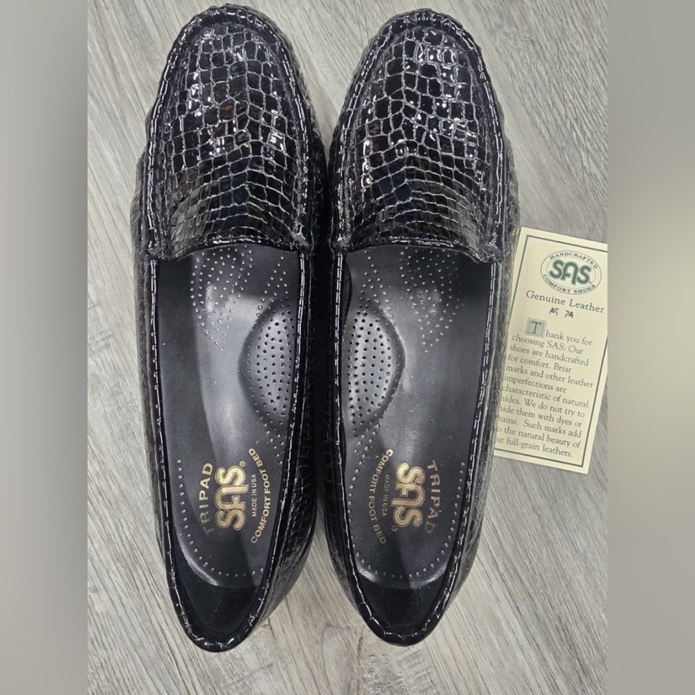 SAS Tripad Comfort Black Croc Leather Slip on Loafers Size 8M